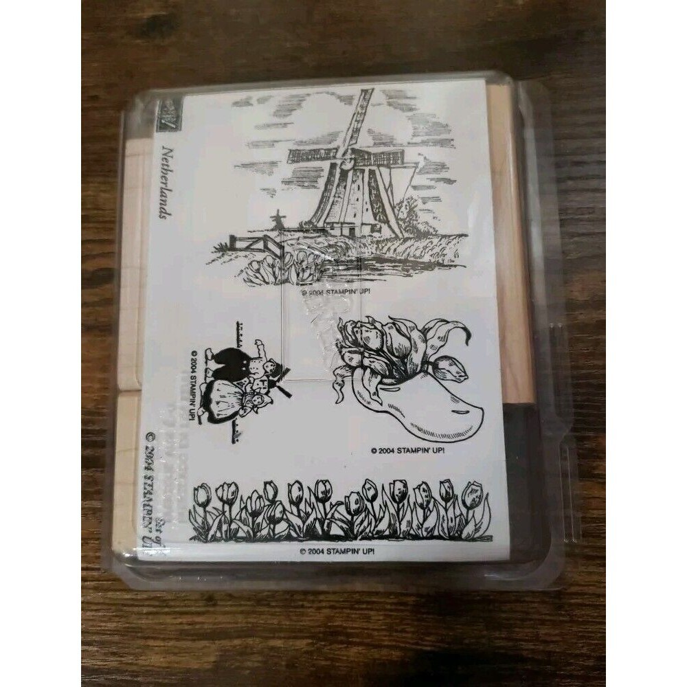Stampin Up Netherlands Rubber Stamp Set Windmill Clogs Tulips 2004 Unused
